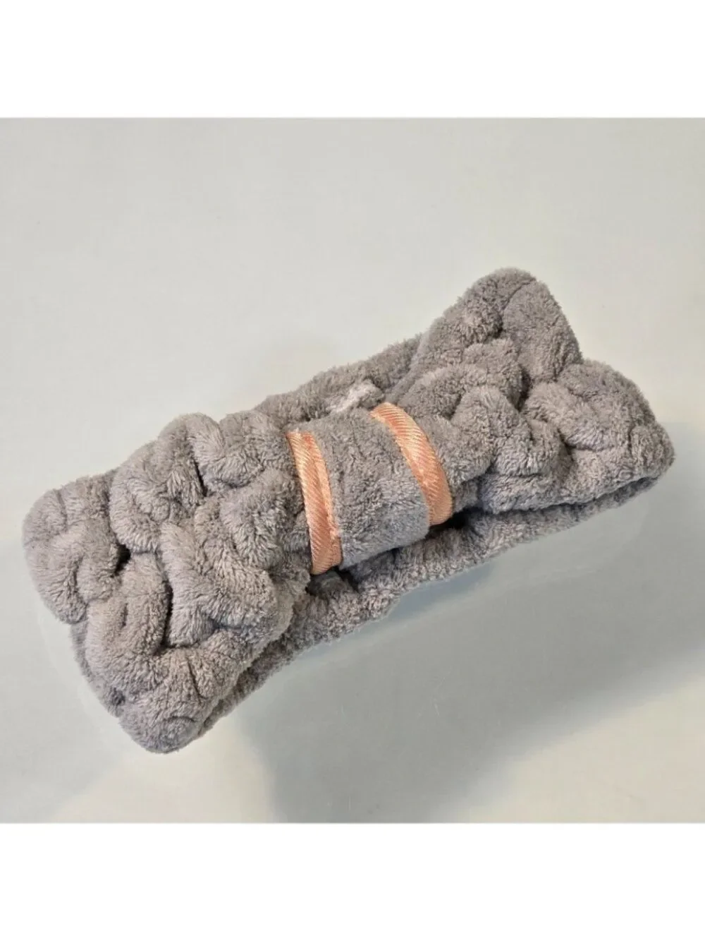 Gray Plush Terry Cloth Microfiber Headband Skin Care Makeup Hair Management Spa